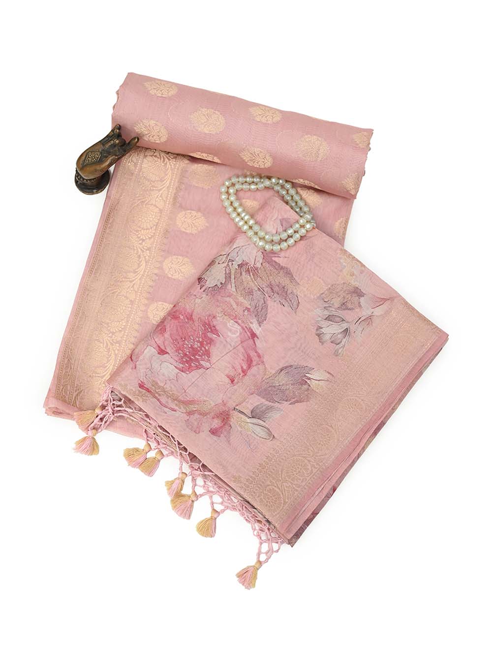 Pastel Pink Booti Cotton Silk Handloom Banarasi Suit - Sacred Weaves