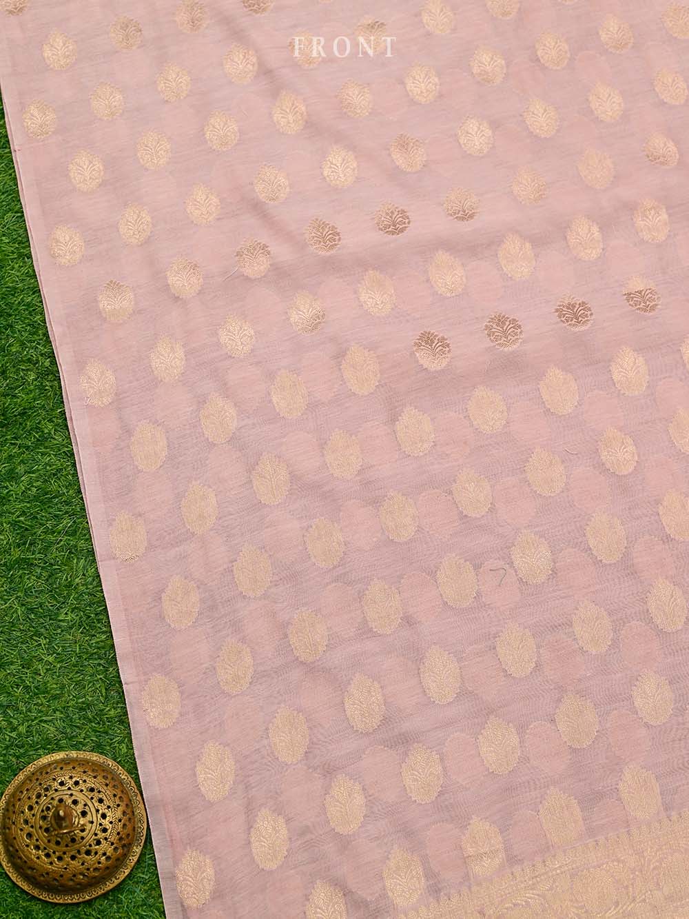 Pastel Pink Booti Cotton Silk Handloom Banarasi Suit - Sacred Weaves