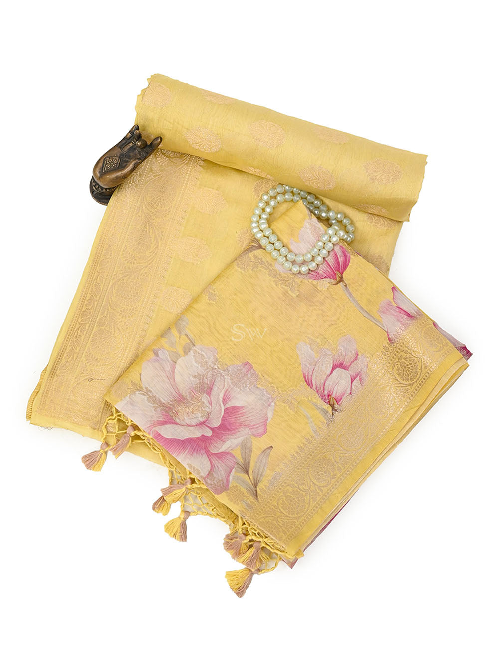 Yellow Booti Cotton Silk Handloom Banarasi Suit - Sacred Weaves