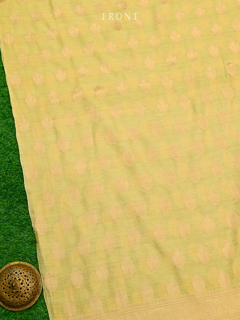 Yellow Booti Cotton Silk Handloom Banarasi Suit - Sacred Weaves