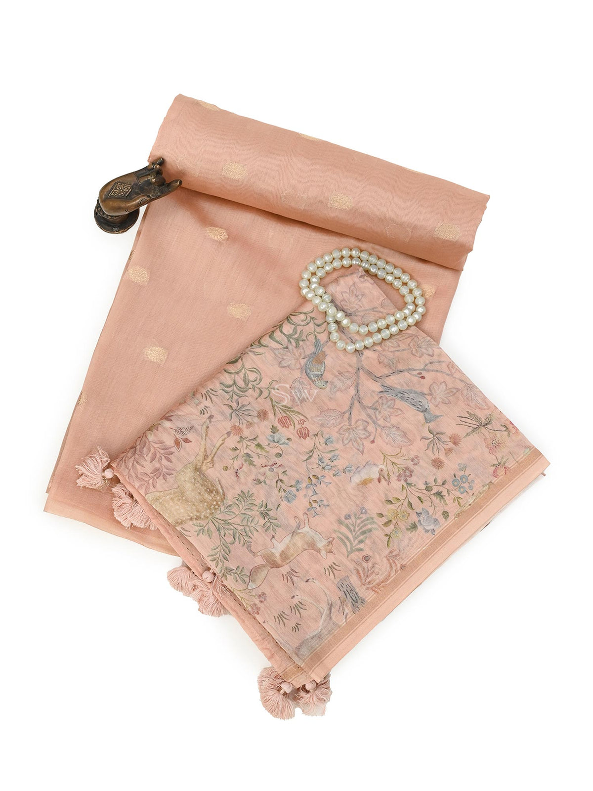 Pastel Peach Booti Cotton Silk Handloom Banarasi Suit