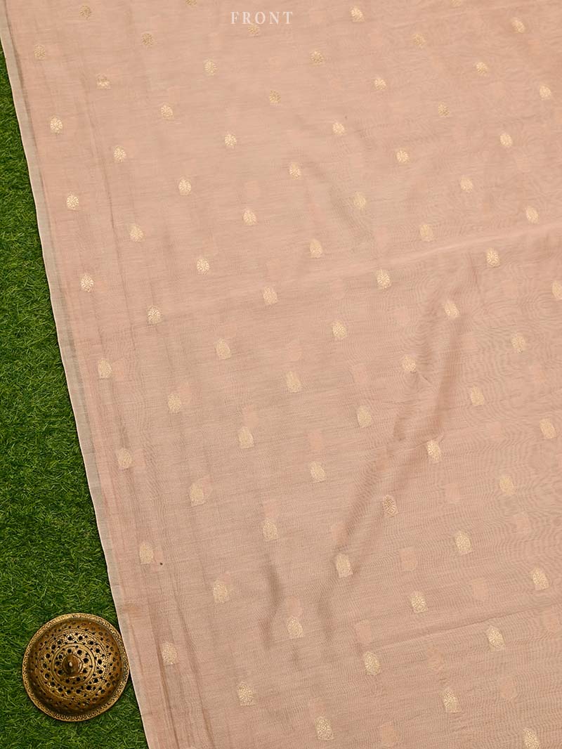 Pastel Peach Booti Cotton Silk Handloom Banarasi Suit
