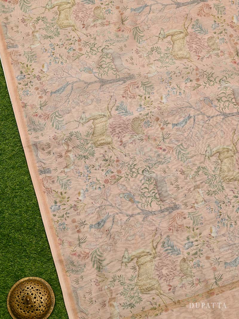 Pastel Peach Booti Cotton Silk Handloom Banarasi Suit