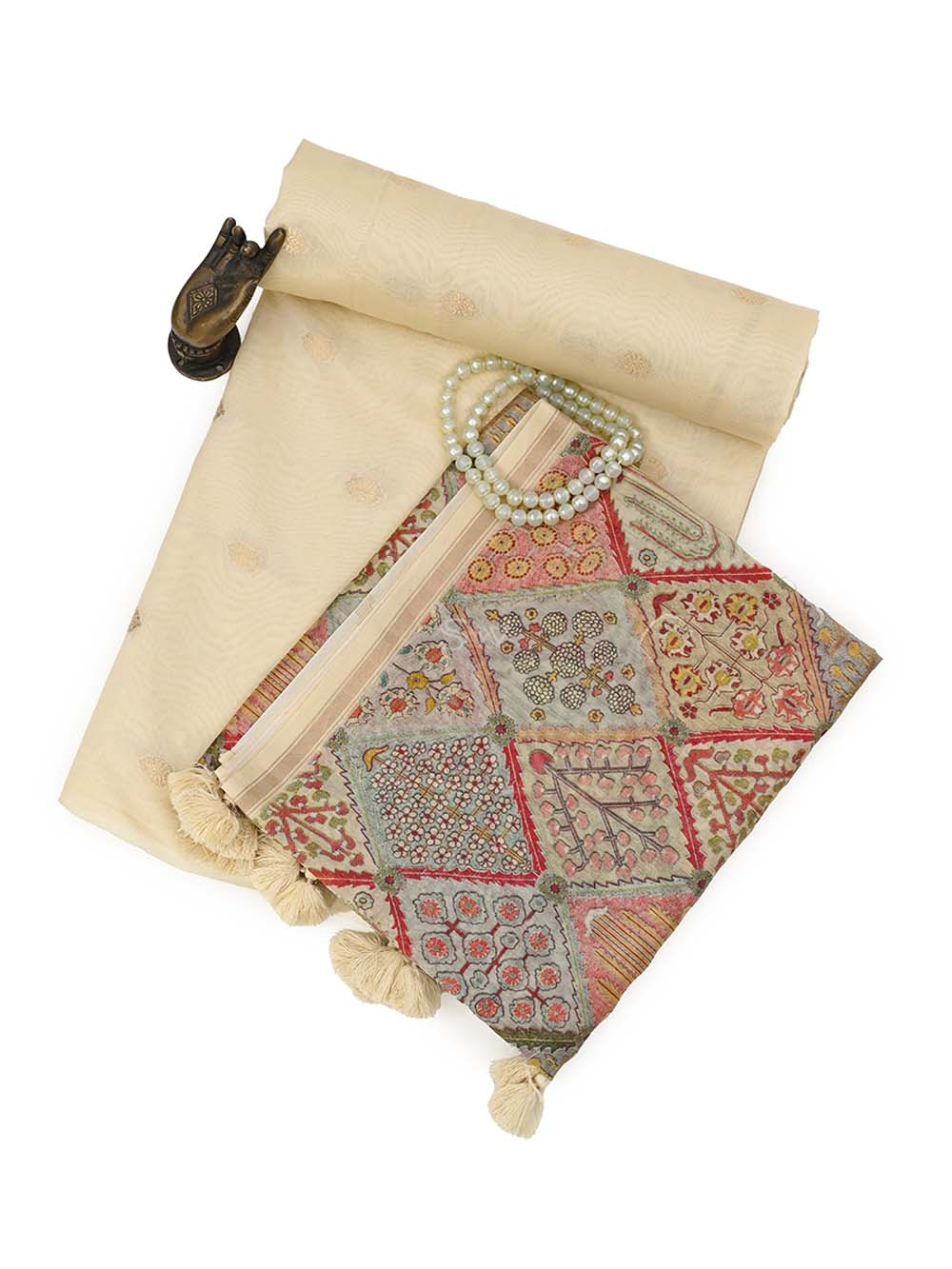 Cream Booti Cotton Silk Handloom Banarasi Suit - Sacred Weaves