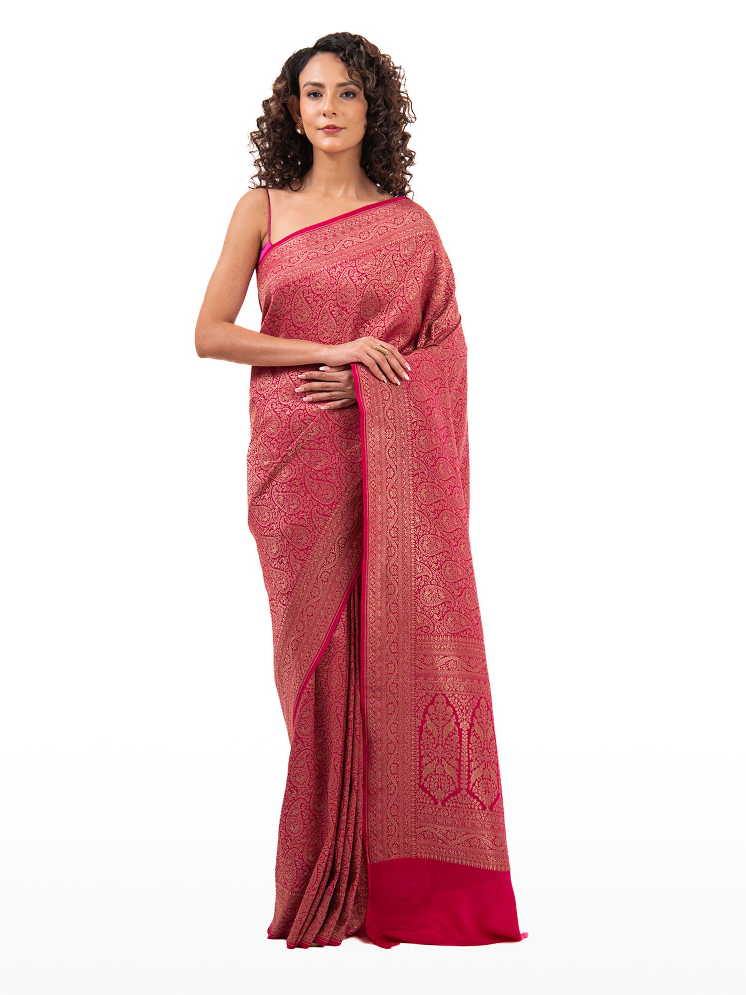 Magenta Jaal Crepe Silk Handloom Banarasi Saree - Sacred Weaves