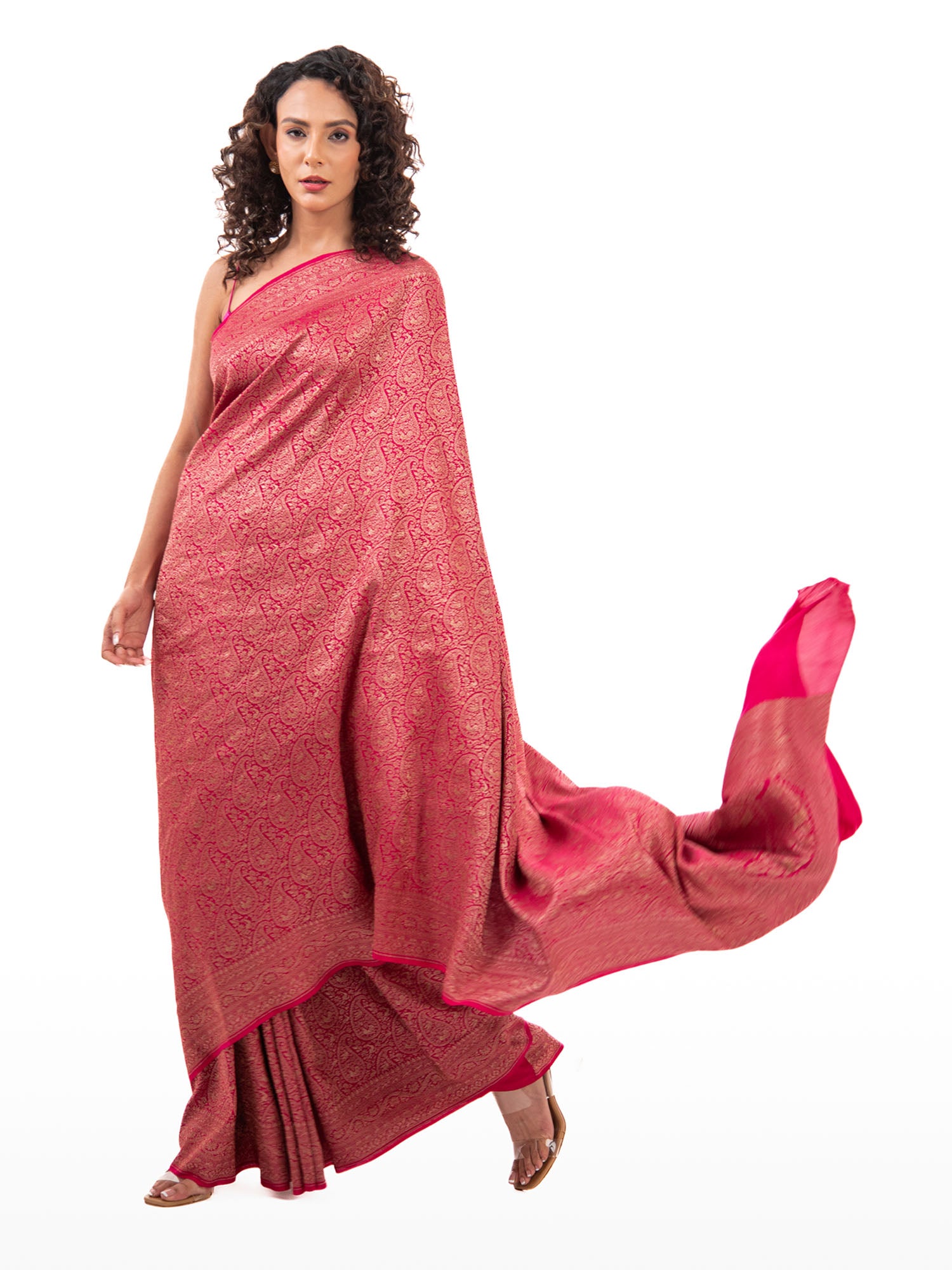 Magenta Jaal Crepe Silk Handloom Banarasi Saree - Sacred Weaves