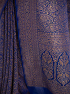 Dark Blue Jaal Crepe Silk Handloom Banarasi Saree - Sacred Weaves