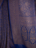 Dark Blue Jaal Crepe Silk Handloom Banarasi Saree - Sacred Weaves