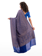 Dark Blue Jaal Crepe Silk Handloom Banarasi Saree - Sacred Weaves
