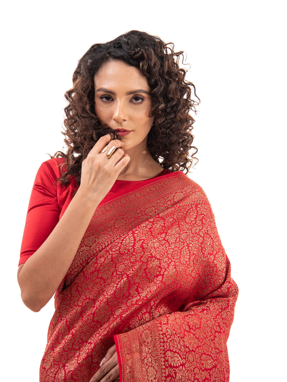 Red Jaal Crepe Silk Handloom Banarasi Saree - Sacred Weaves