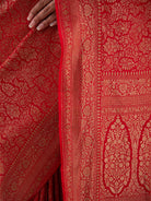 Red Jaal Crepe Silk Handloom Banarasi Saree - Sacred Weaves