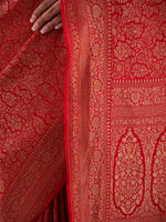 Red Jaal Crepe Silk Handloom Banarasi Saree - Sacred Weaves