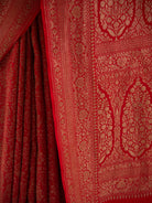 Red Jaal Crepe Silk Handloom Banarasi Saree - Sacred Weaves