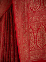 Red Jaal Crepe Silk Handloom Banarasi Saree - Sacred Weaves