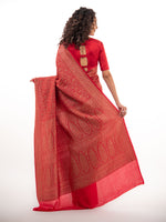 Red Jaal Crepe Silk Handloom Banarasi Saree - Sacred Weaves