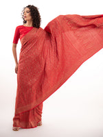 Red Jaal Crepe Silk Handloom Banarasi Saree - Sacred Weaves