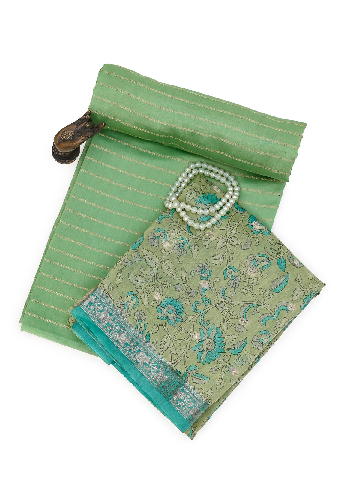 Green Cotton Silk Handloom Banarasi Suit