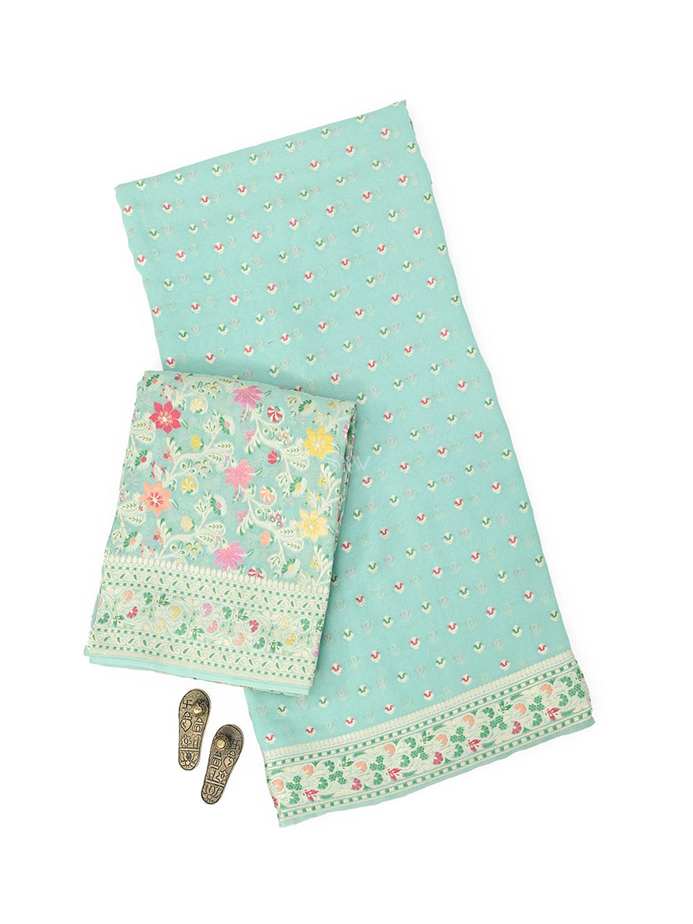 Pastel Blue Meenakari Khaddi Georgette Handloom Banarasi Suit - Sacred Weaves