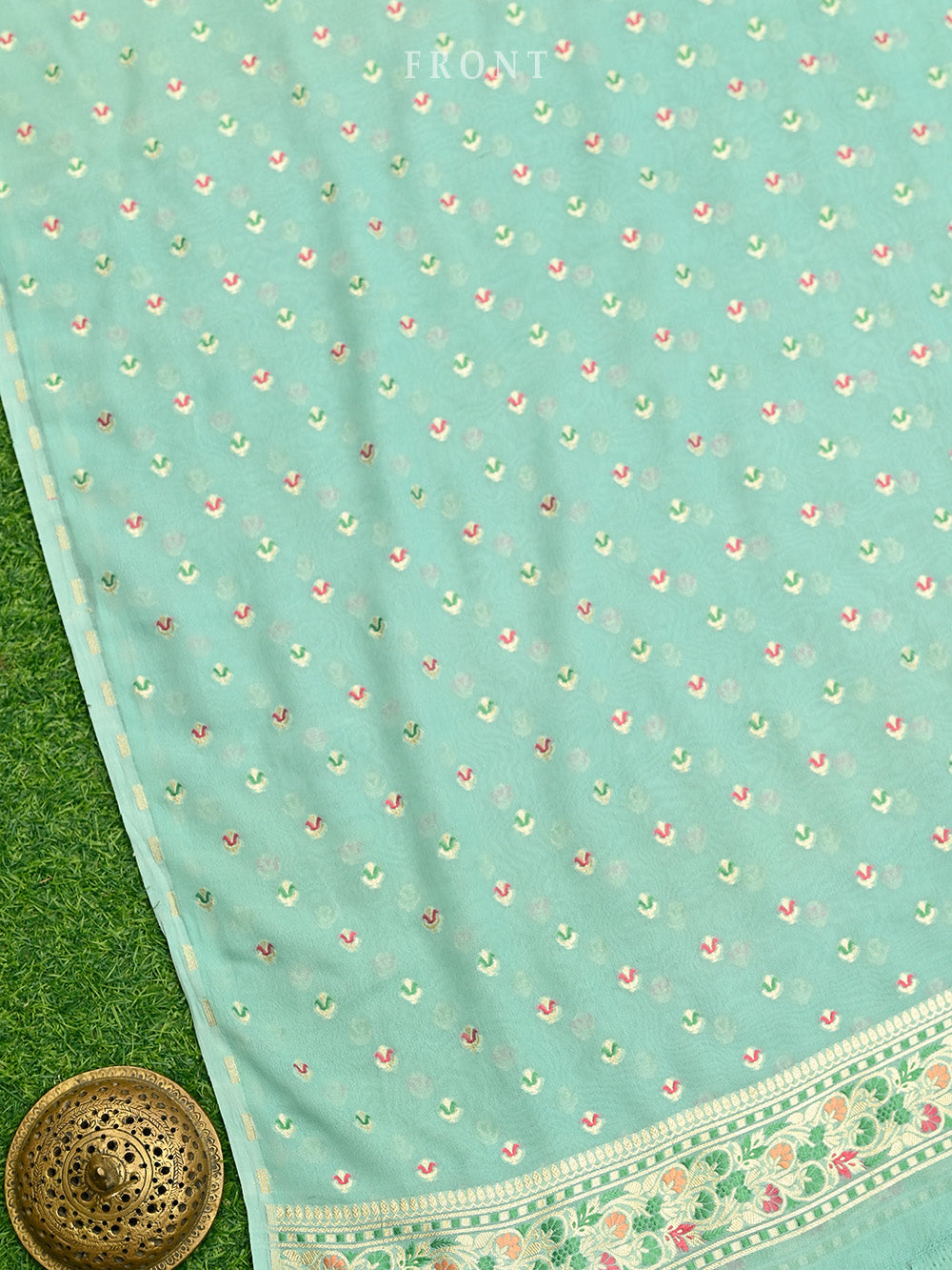 Pastel Blue Meenakari Khaddi Georgette Handloom Banarasi Suit - Sacred Weaves