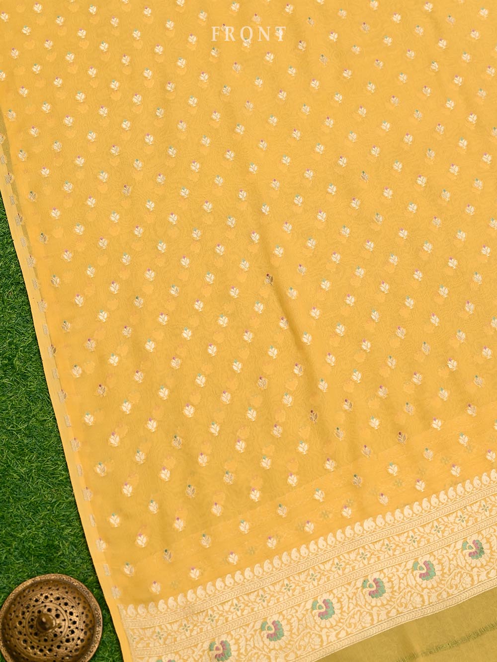 Mustard Meenakari Khaddi Georgette Handloom Banarasi Suit - Sacred Weaves