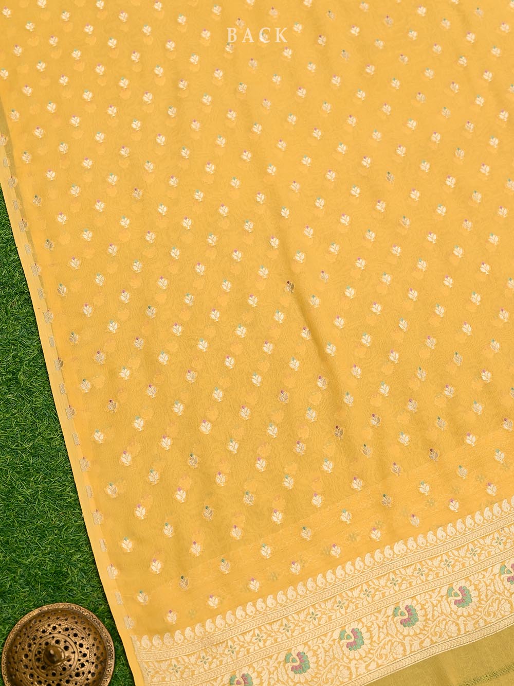Mustard Meenakari Khaddi Georgette Handloom Banarasi Suit - Sacred Weaves