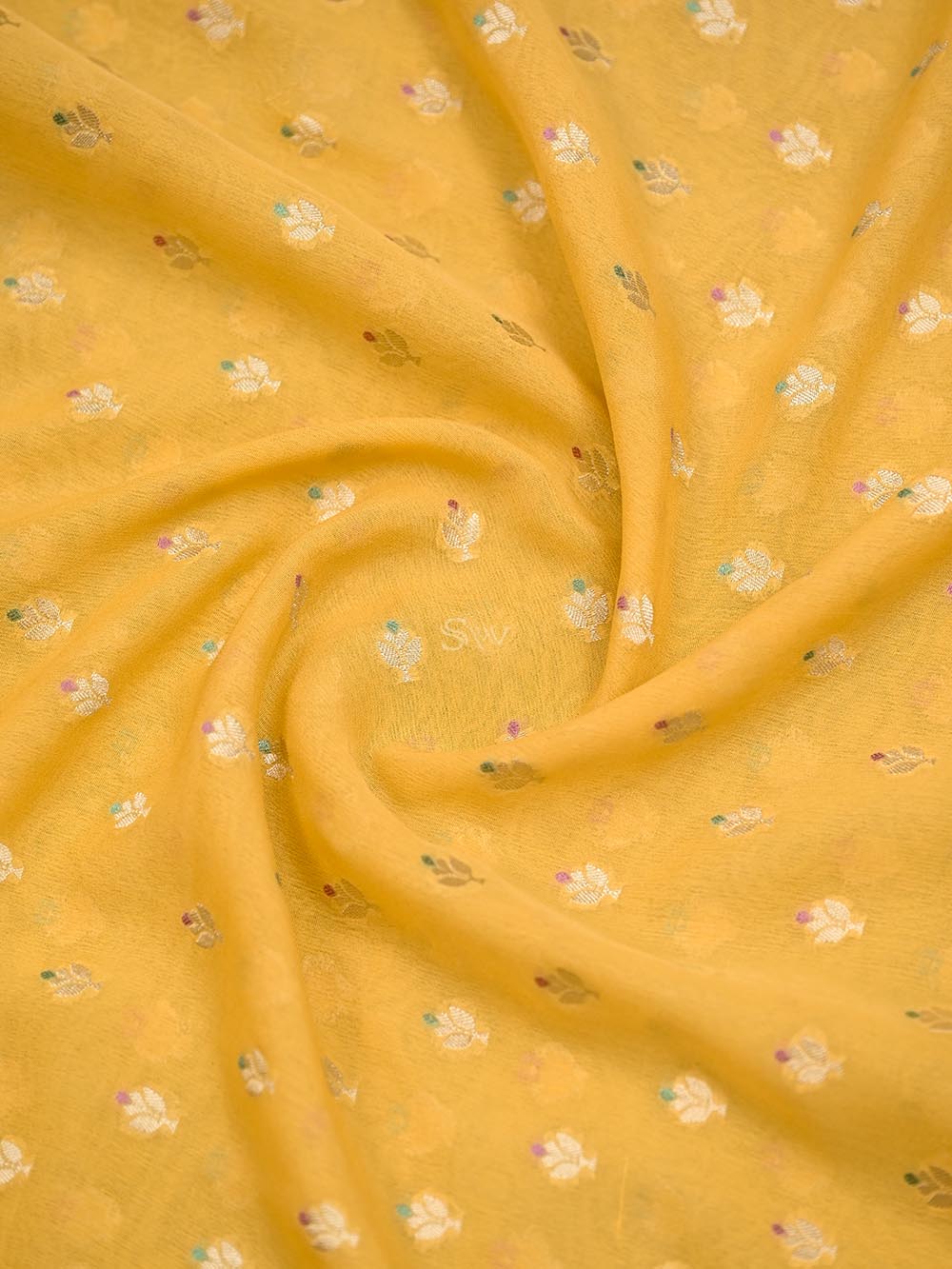 Mustard Meenakari Khaddi Georgette Handloom Banarasi Suit - Sacred Weaves