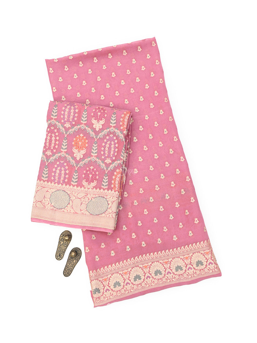 Pastel Pink Meenakari Khaddi Georgette Handloom Banarasi Suit - Sacred Weaves