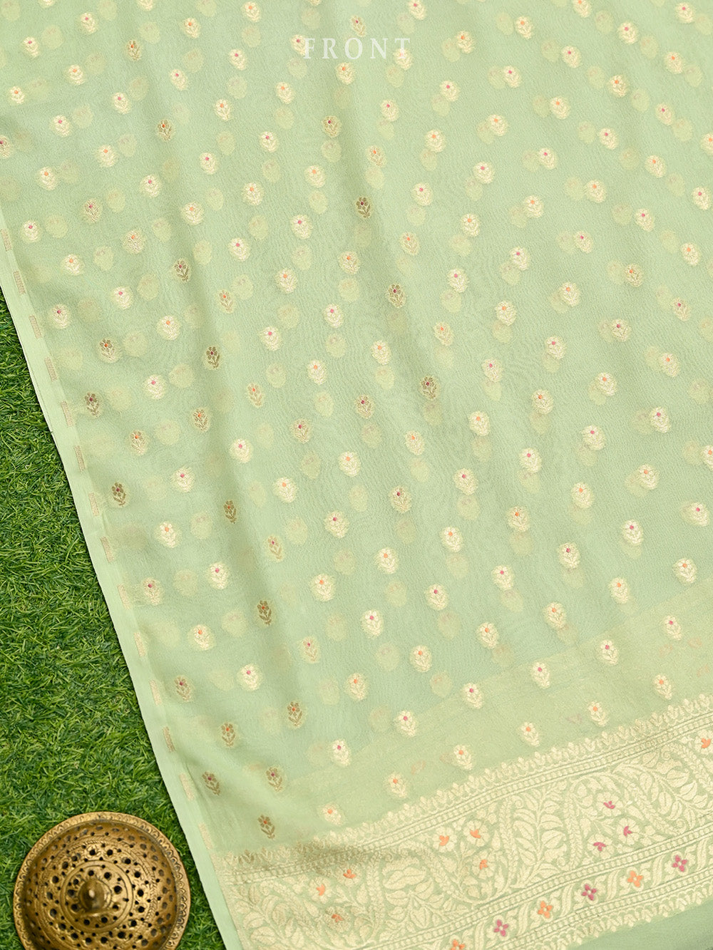 Mint Green Meenakari Khaddi Georgette Handloom Banarasi Suit - Sacred Weaves