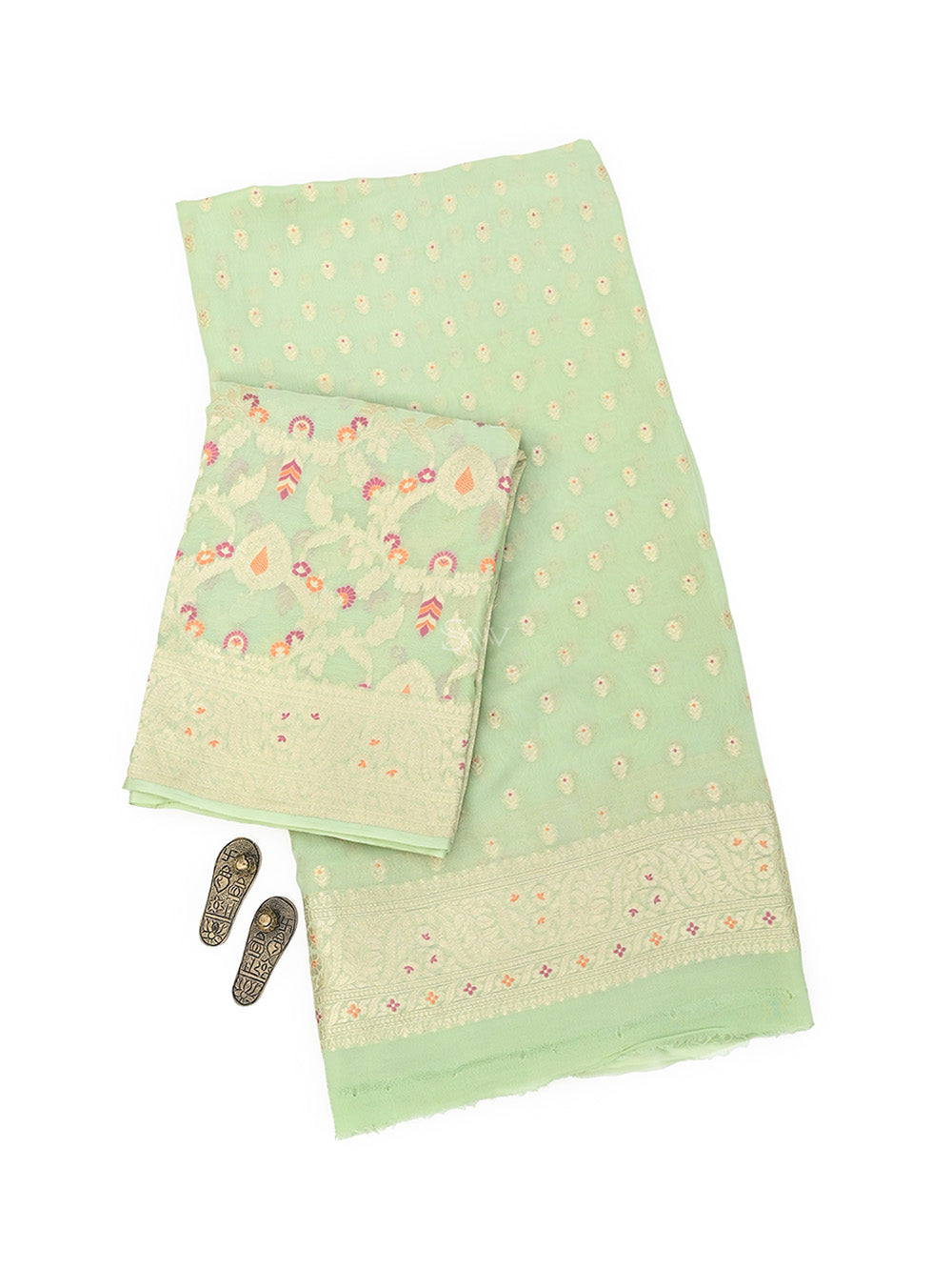 Mint Green Meenakari Khaddi Georgette Handloom Banarasi Suit - Sacred Weaves