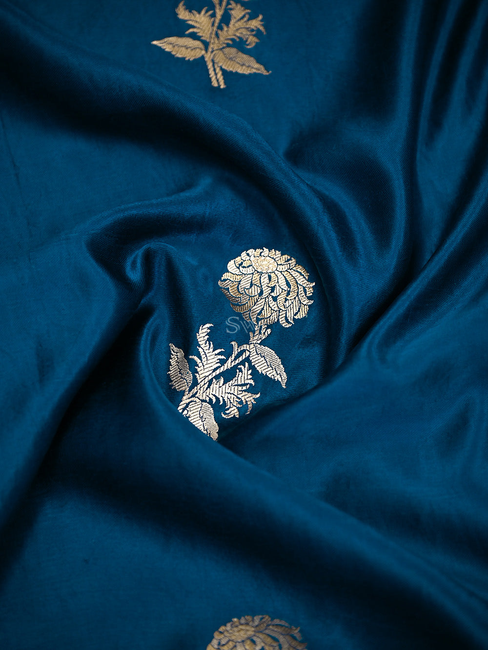 Midnight Blue Boota Satin Silk Handloom Banarasi Saree  - Sacred Weaves