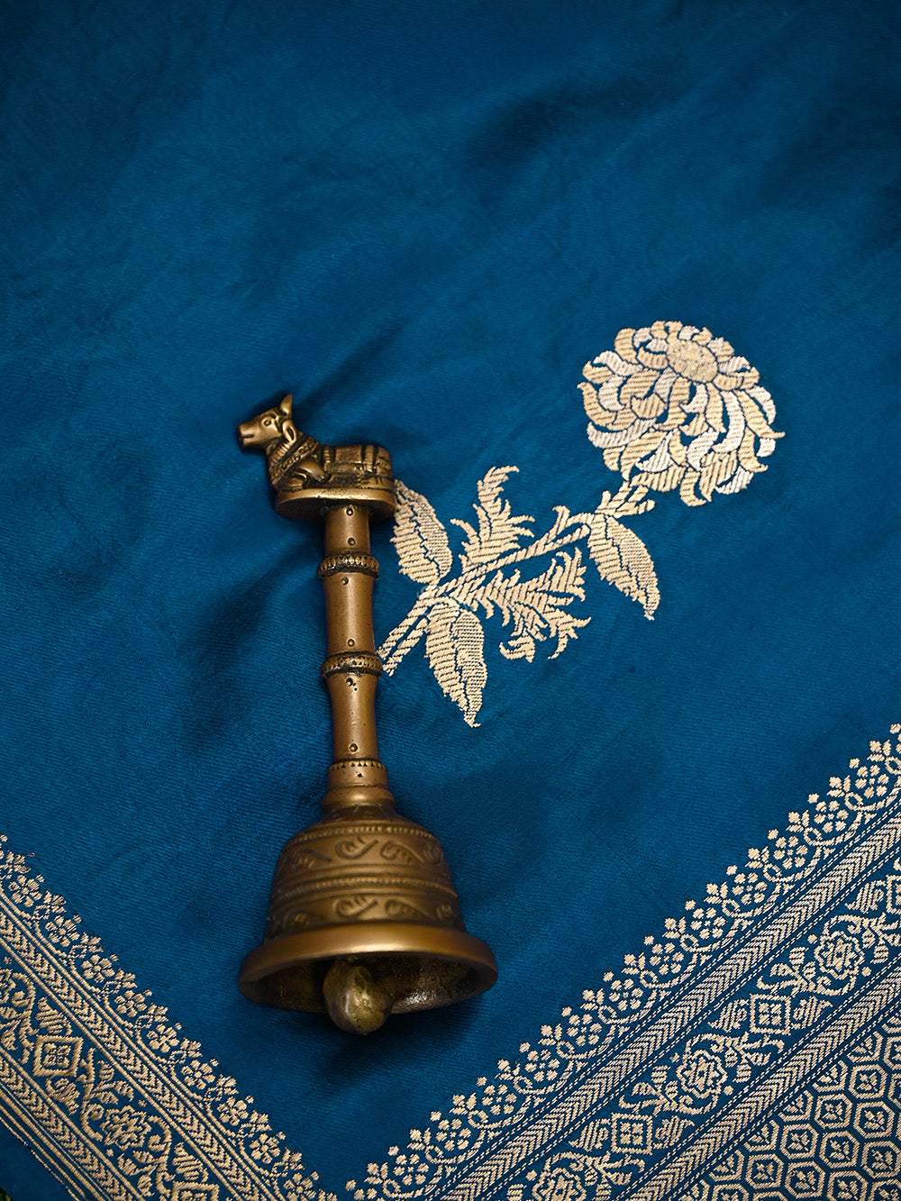 Midnight Blue Boota Satin Silk Handloom Banarasi Saree  - Sacred Weaves