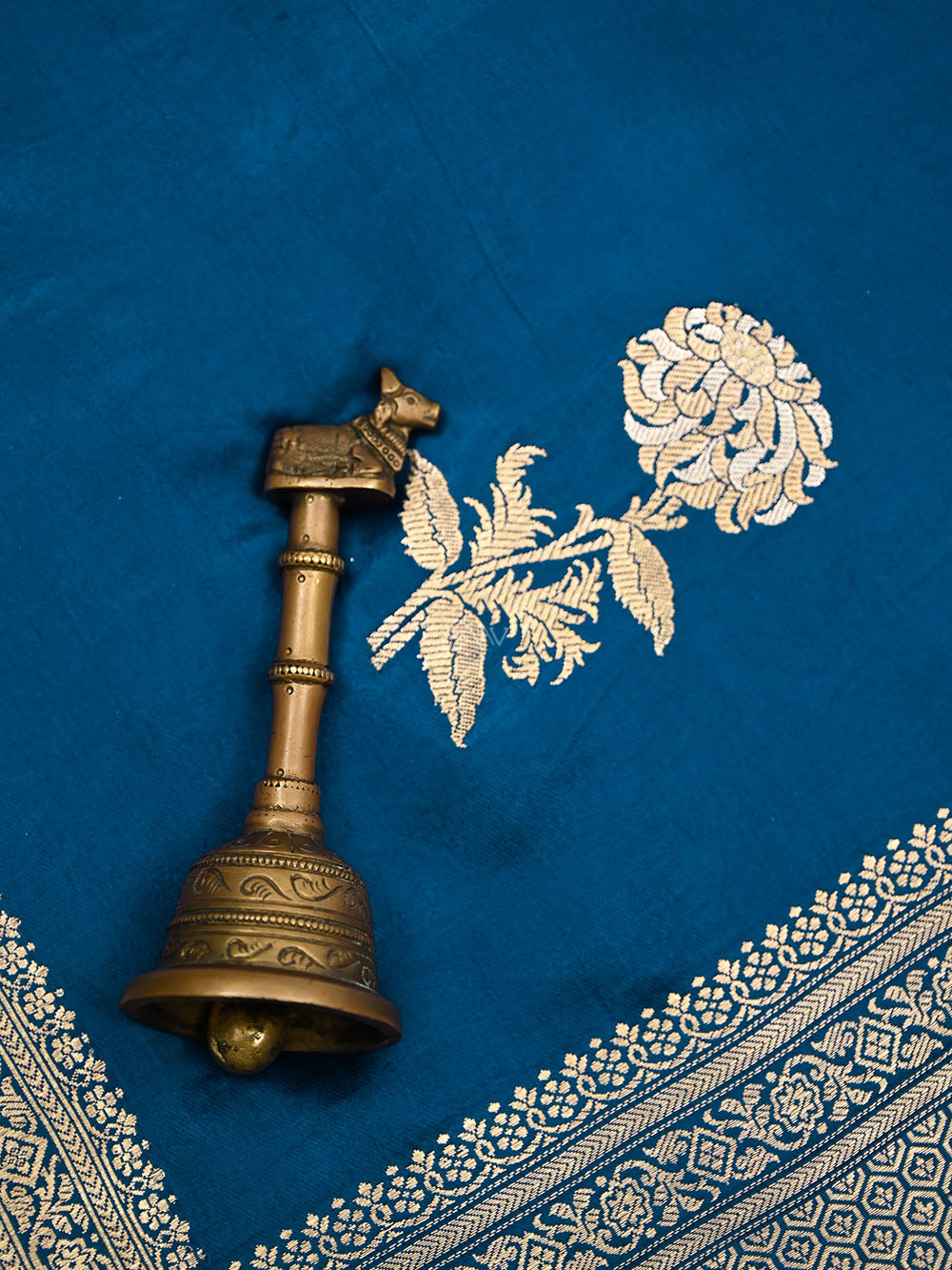 Midnight Blue Boota Satin Silk Handloom Banarasi Saree