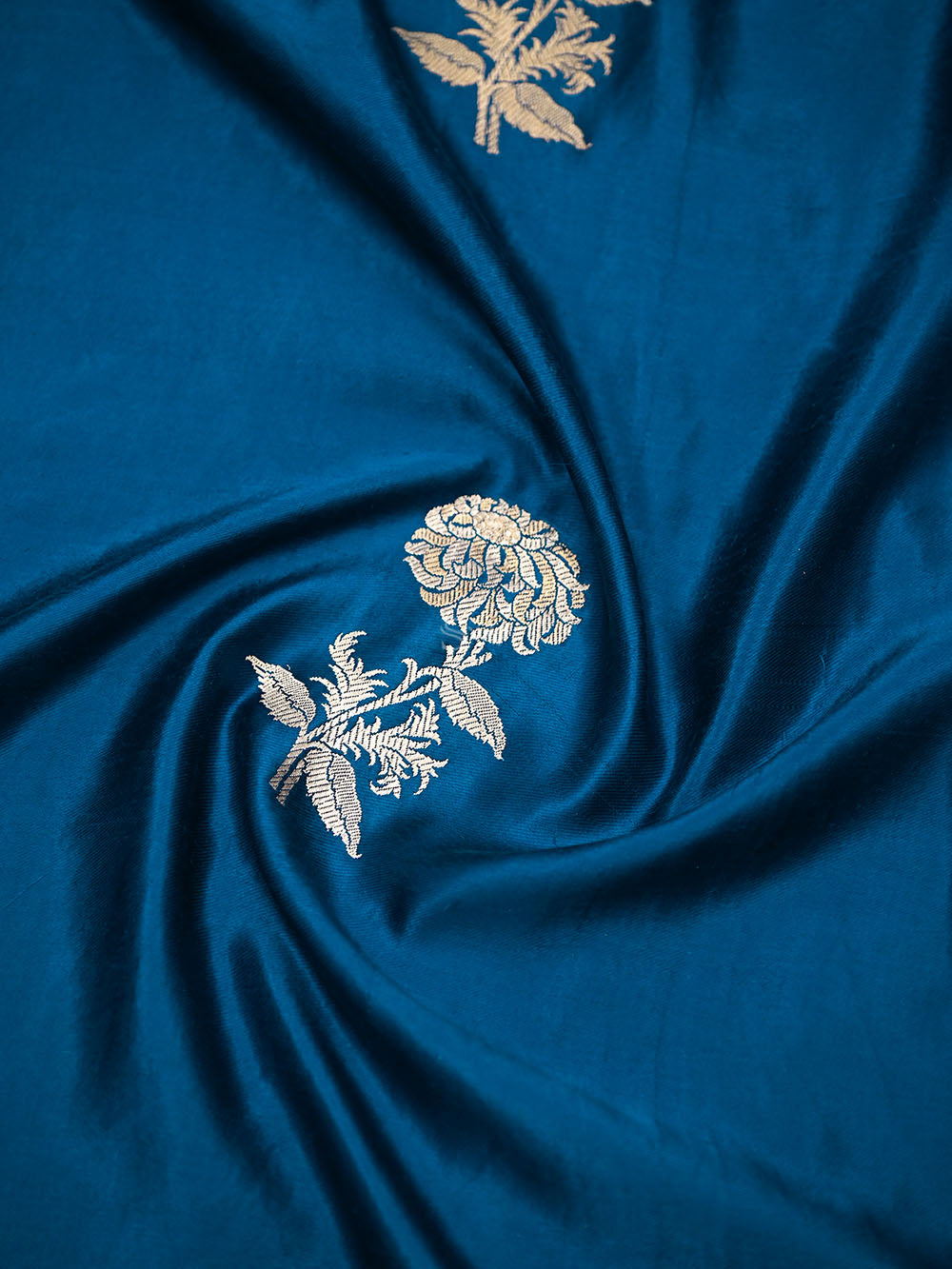 Midnight Blue Boota Satin Silk Handloom Banarasi Saree