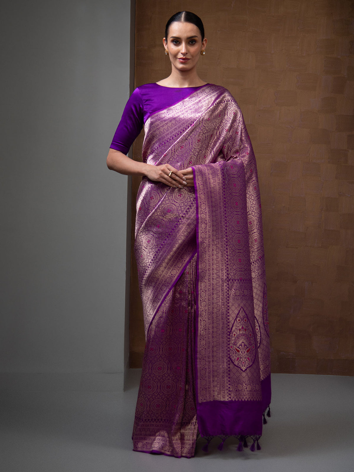 Purple Meenakari Silk Brocade Handloom Banarasi Saree