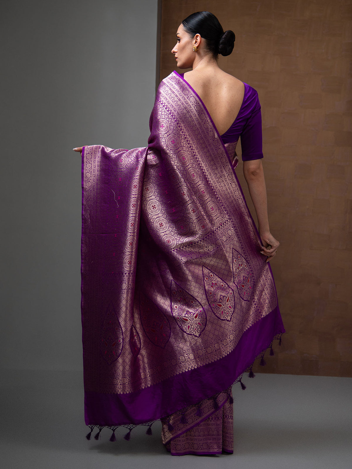 Purple Meenakari Silk Brocade Handloom Banarasi Saree