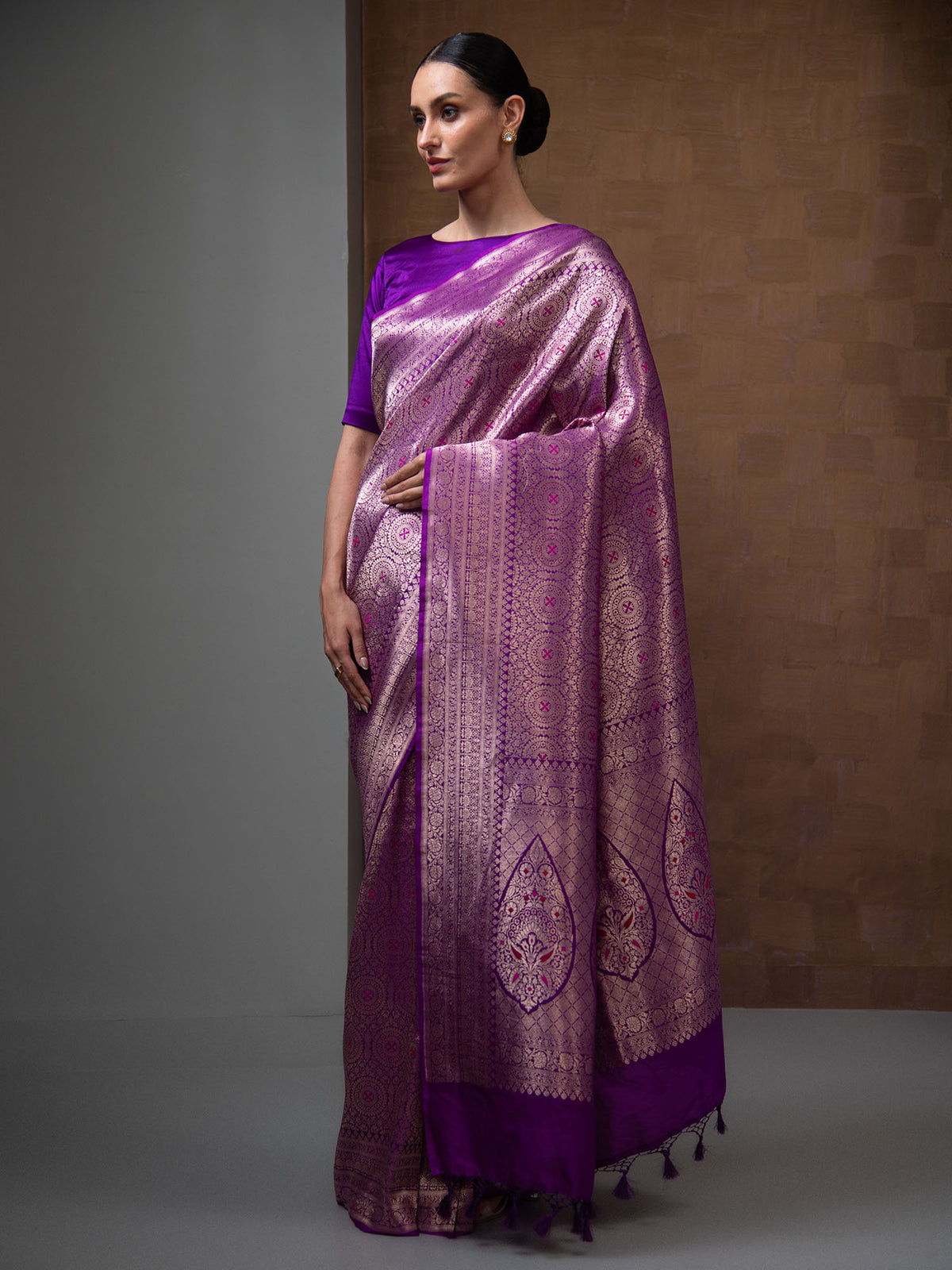 Purple Meenakari Silk Brocade Handloom Banarasi Saree