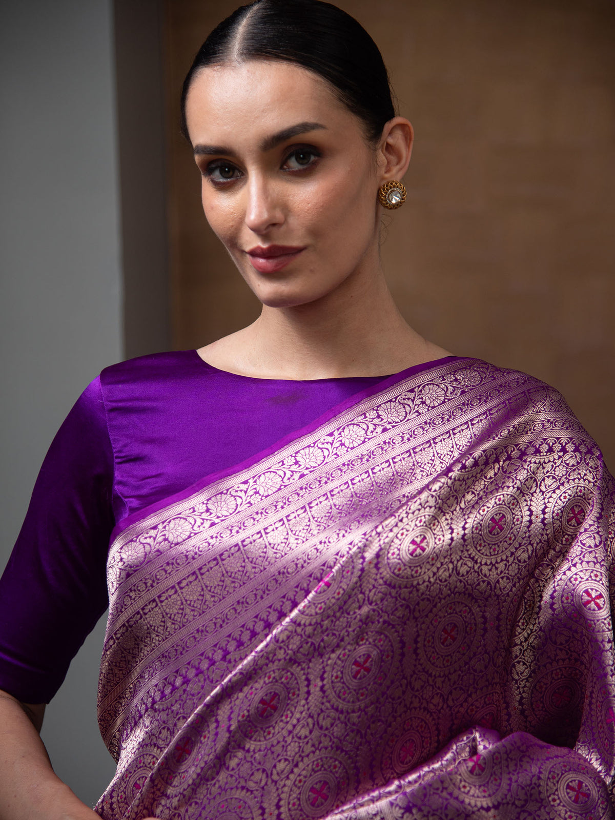 Purple Meenakari Silk Brocade Handloom Banarasi Saree