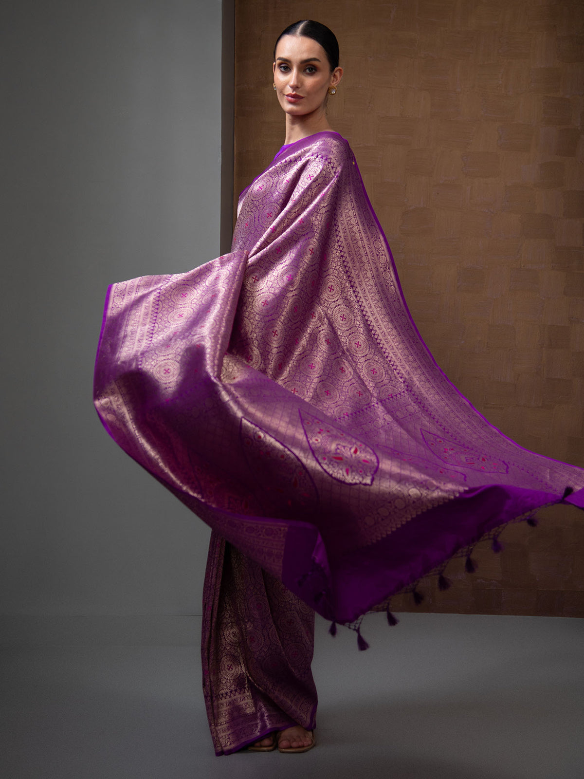 Purple Meenakari Silk Brocade Handloom Banarasi Saree