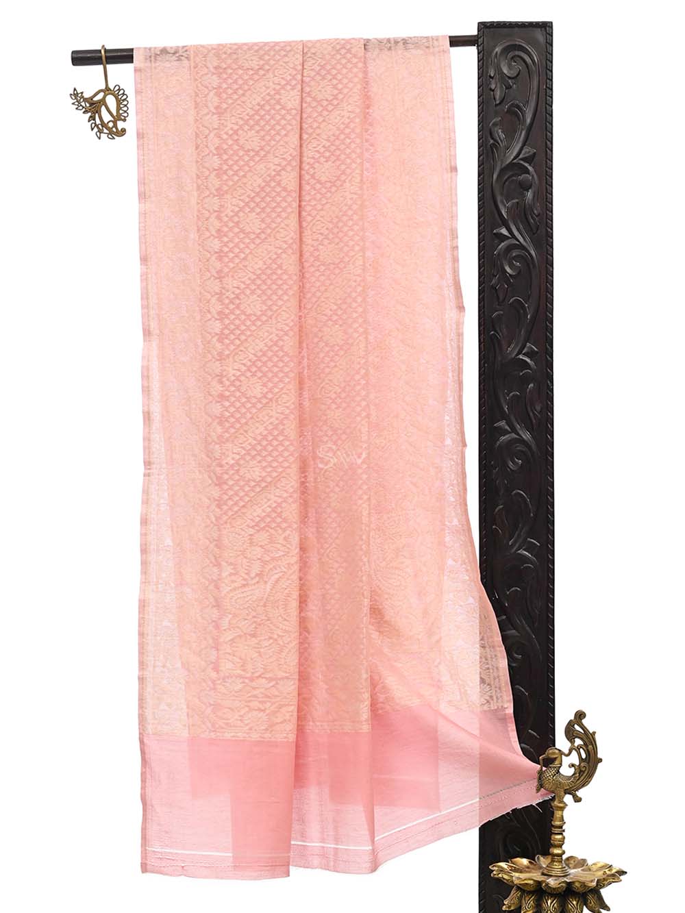 Pastel Pink Konia Cotton Silk Handloom Banarasi Dupatta - Sacred Weaves