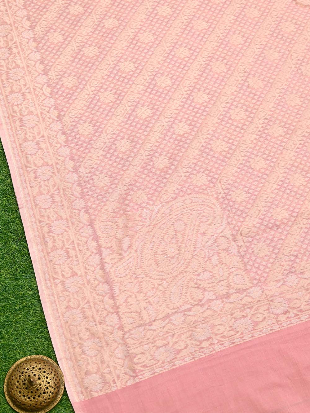 Pastel Pink Konia Cotton Silk Handloom Banarasi Dupatta - Sacred Weaves