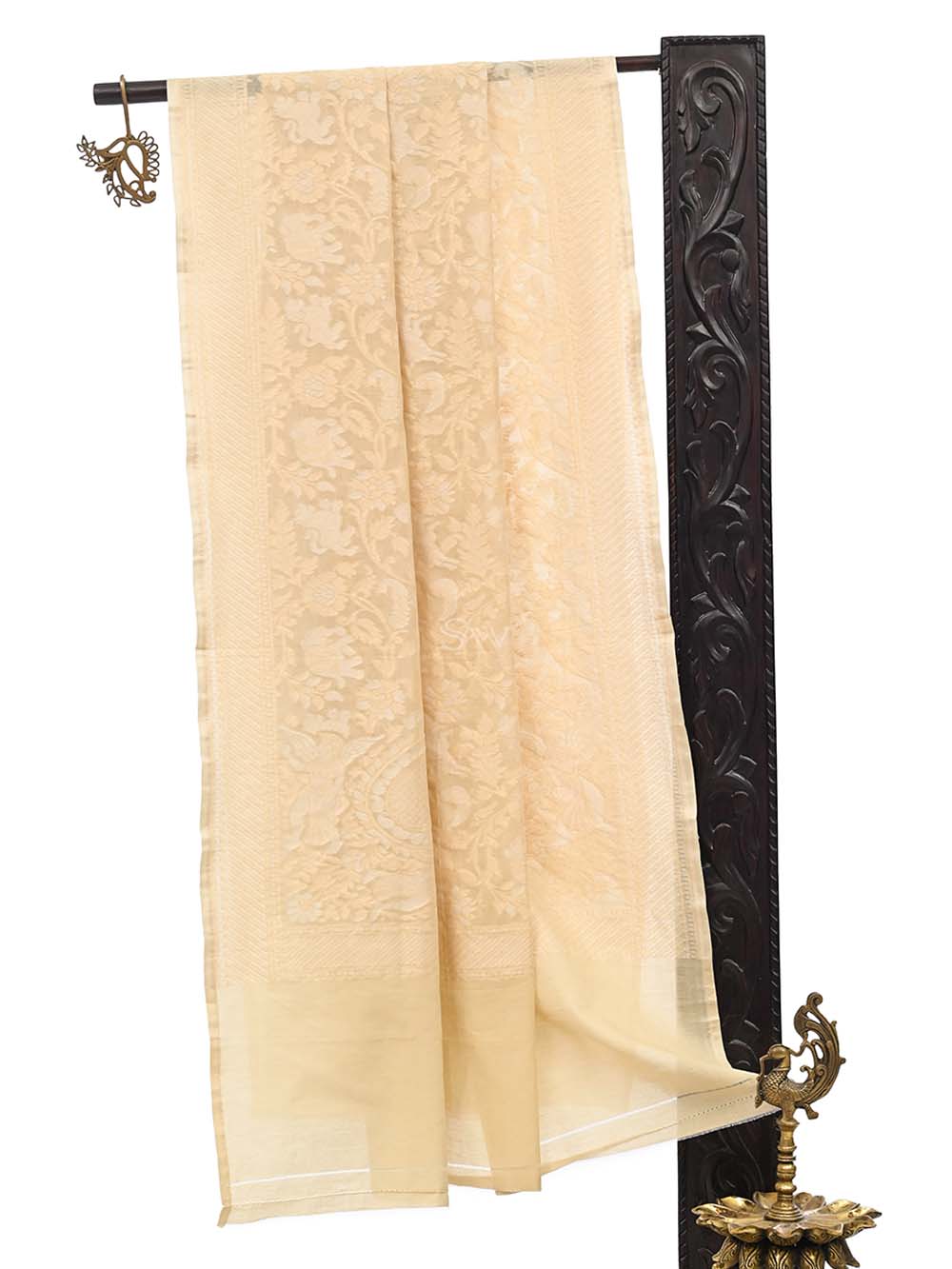 Beige Jaal Cotton Silk Handloom Banarasi Dupatta - Sacred Weaves
