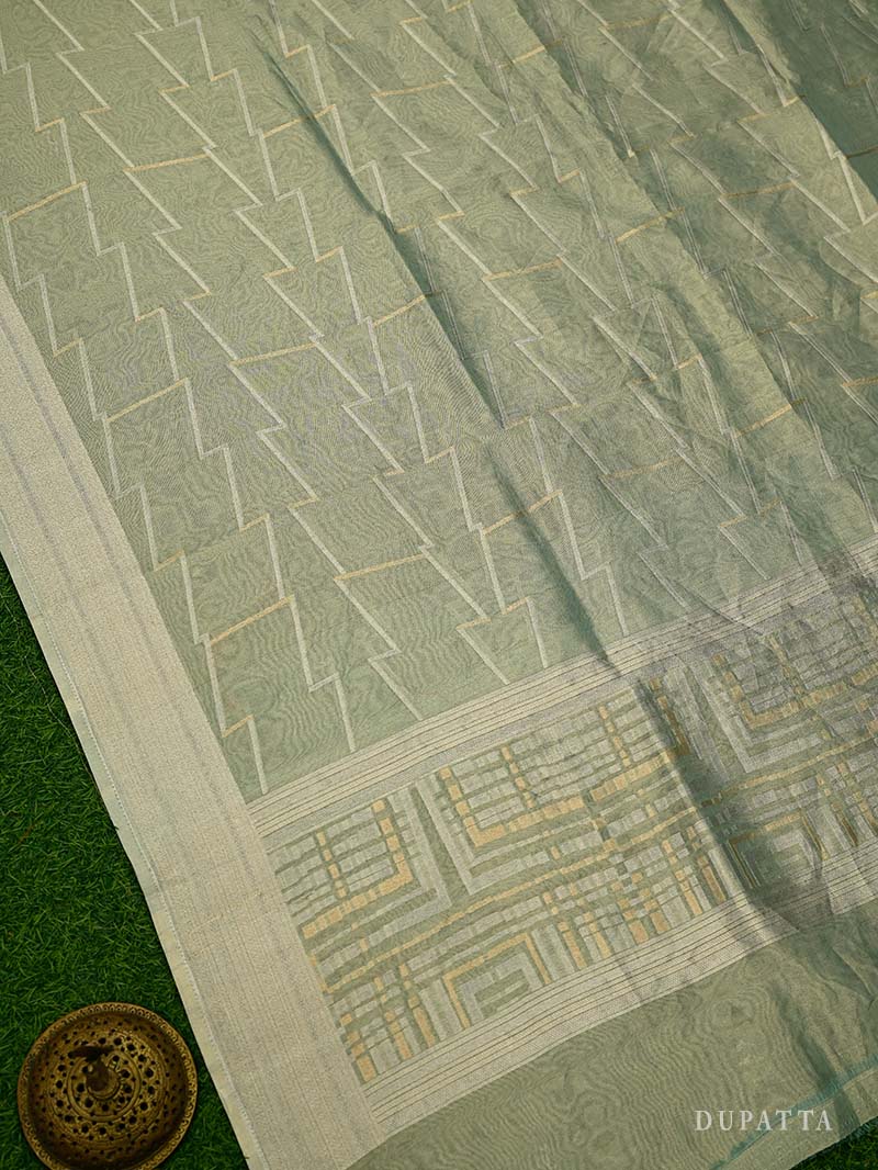 Pastel Green Tissue Silk Handloom Banarasi Lehenga - Sacred Weaves