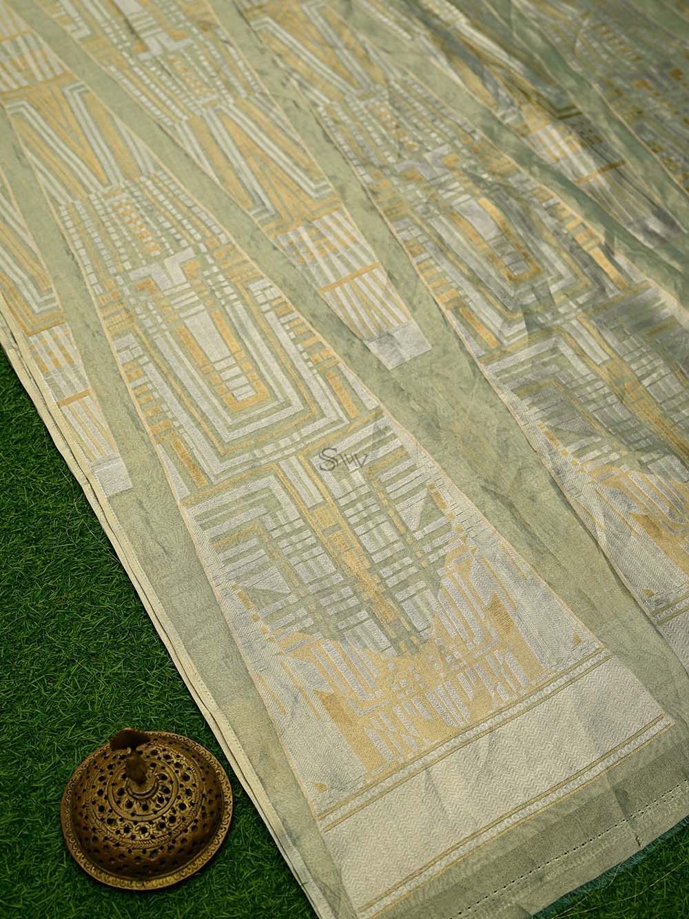 Pastel Green Tissue Silk Handloom Banarasi Lehenga - Sacred Weaves