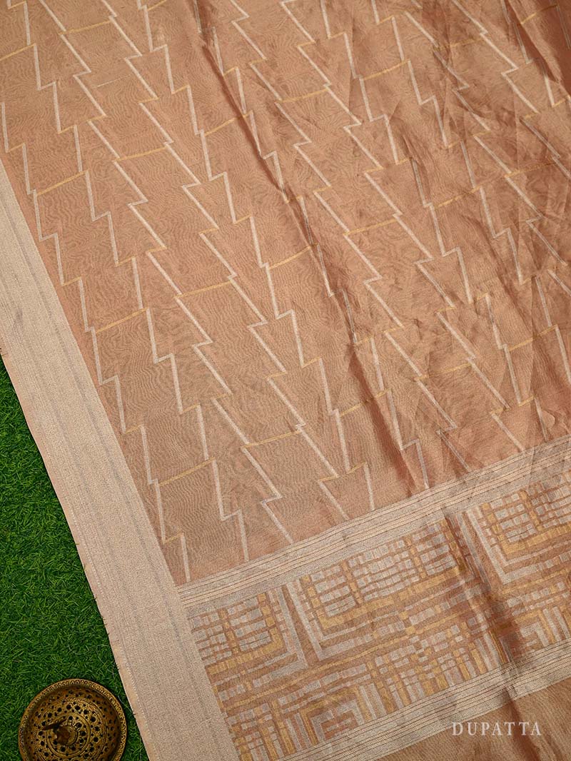 Peach Tissue Silk Handloom Banarasi Lehenga - Sacred Weaves