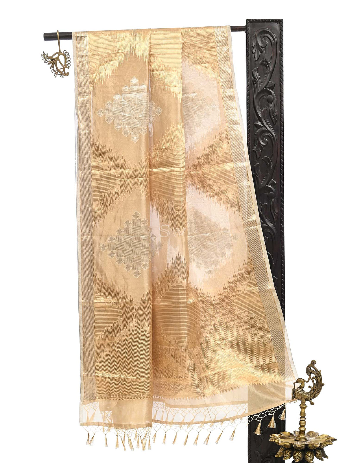 Golden Tissue Brocade Handloom Banarasi Dupatta - Sacred Weaves