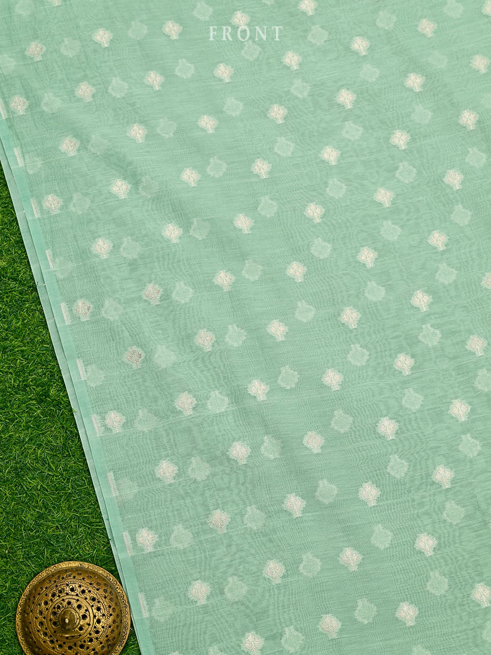 Sea Green Booti Cotton Silk Handloom Banarasi Suit - Sacred Weaves