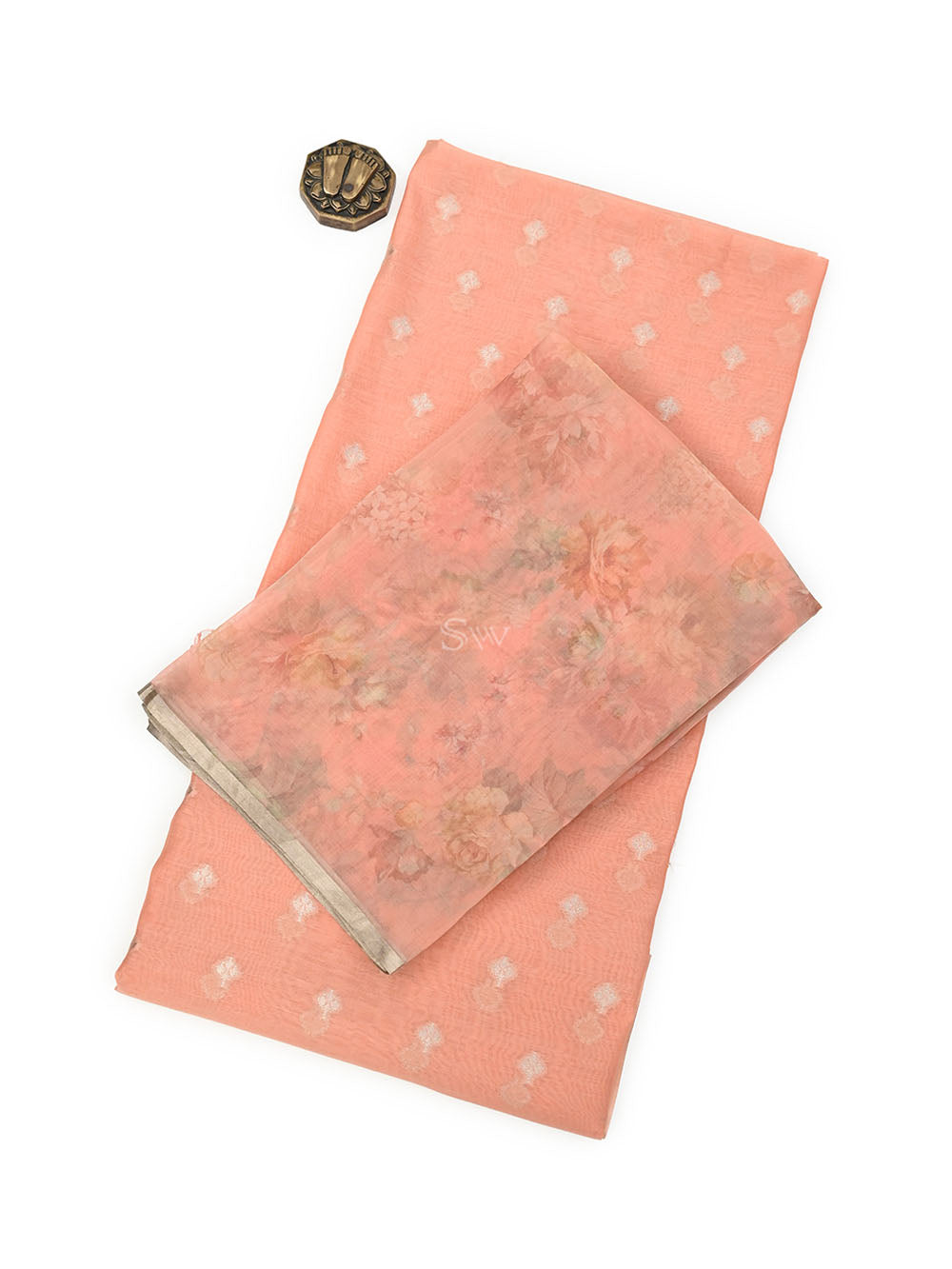 Peach Booti Cotton Silk Handloom Banarasi Suit - Sacred Weaves