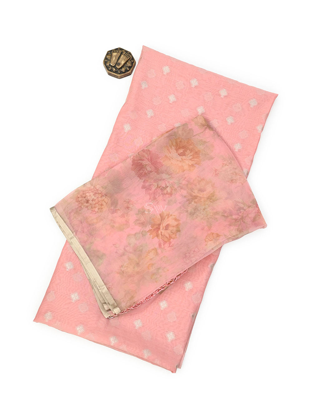 Pastel Pink Booti Cotton Silk Handloom Banarasi Suit - Sacred Weaves