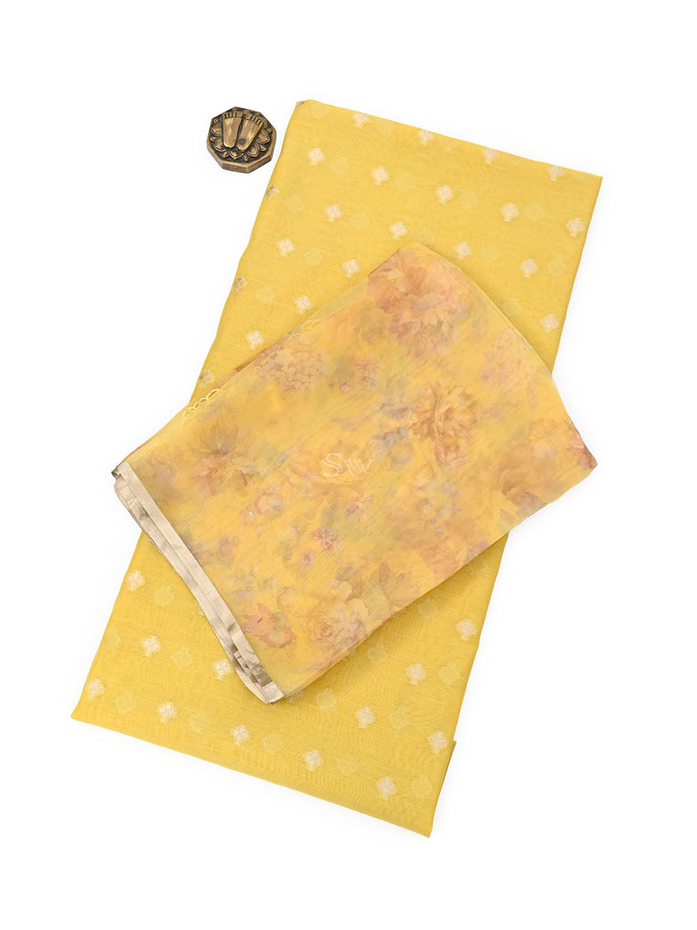 Mustard Booti Cotton Silk Handloom Banarasi Suit - Sacred Weaves