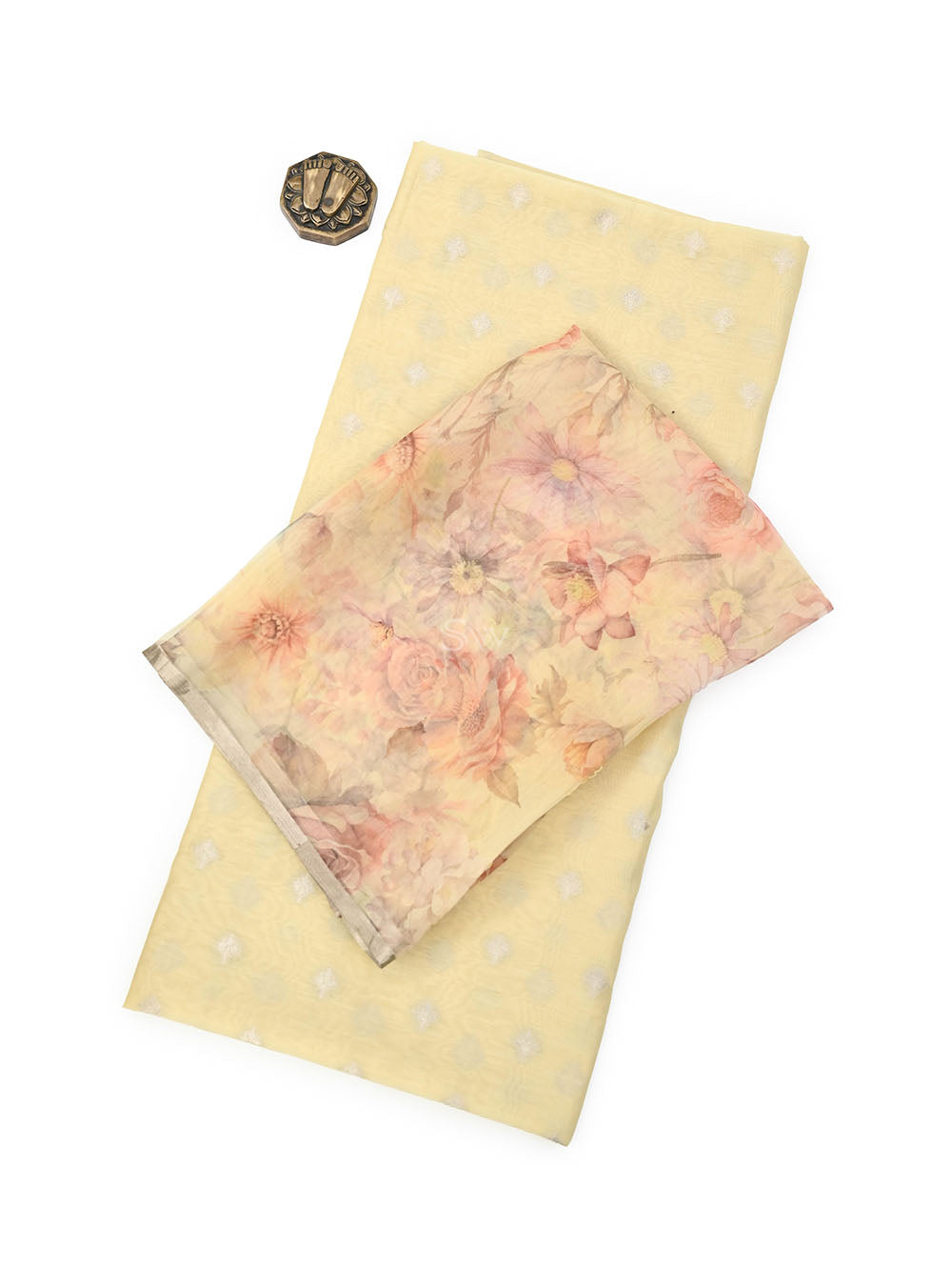 Cream Booti Cotton Silk Handloom Banarasi Suit - Sacred Weaves